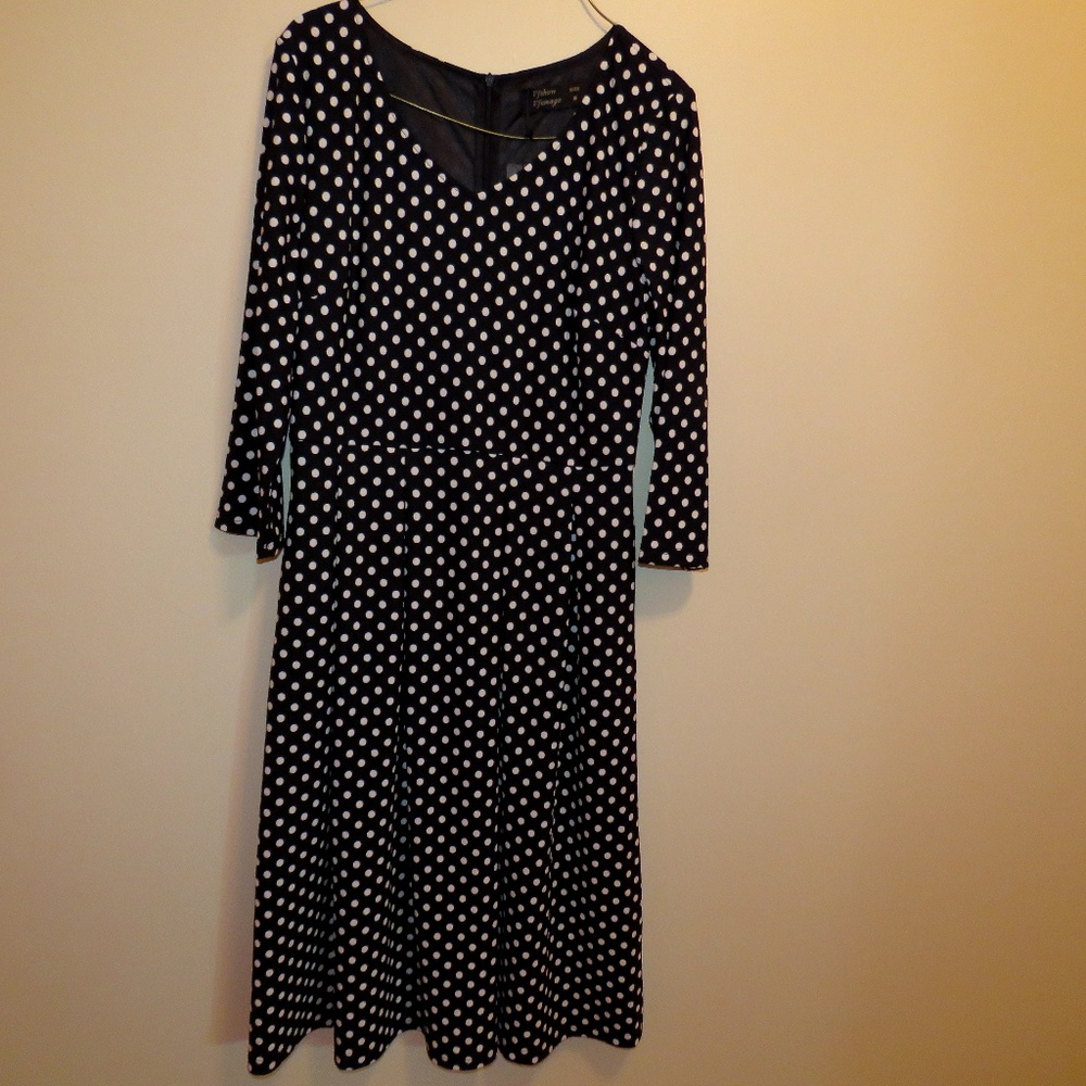 Vfshow Black Polka Dot Long Sleeve Dress M